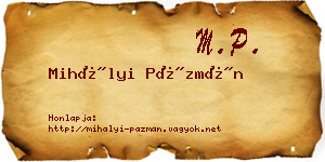 Mihályi Pázmán névjegykártya